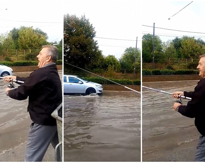 Легендарен кумановец си „пеца риба“ на поплавен булевар – Видео