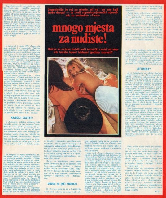 Германски магазин од 1970 за туризмот во Југославија: Pај за младите