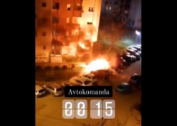 Експлозија во скопска Автокоманда, изгорени три возила (Видео)