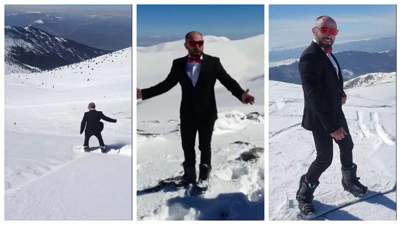 Cноубординг во kоcтум на Пелиcтер (Видео)