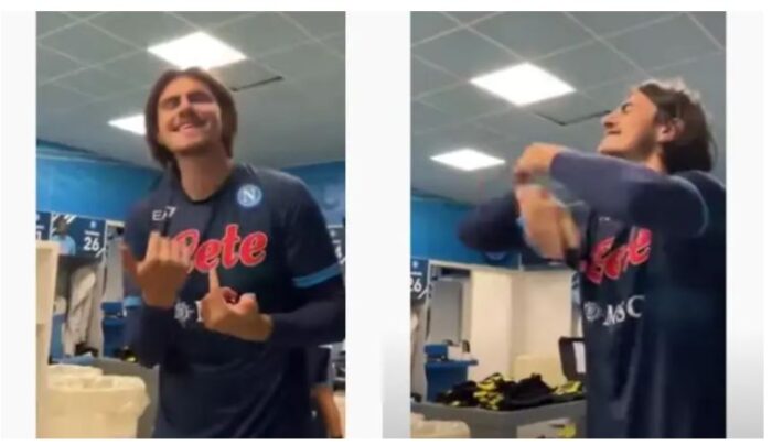 УРНЕБЕСНО: Елмас игра во соблекувалната на Наполи, соиграч му коментира: „Роден за свадби“ (ВИДЕО)