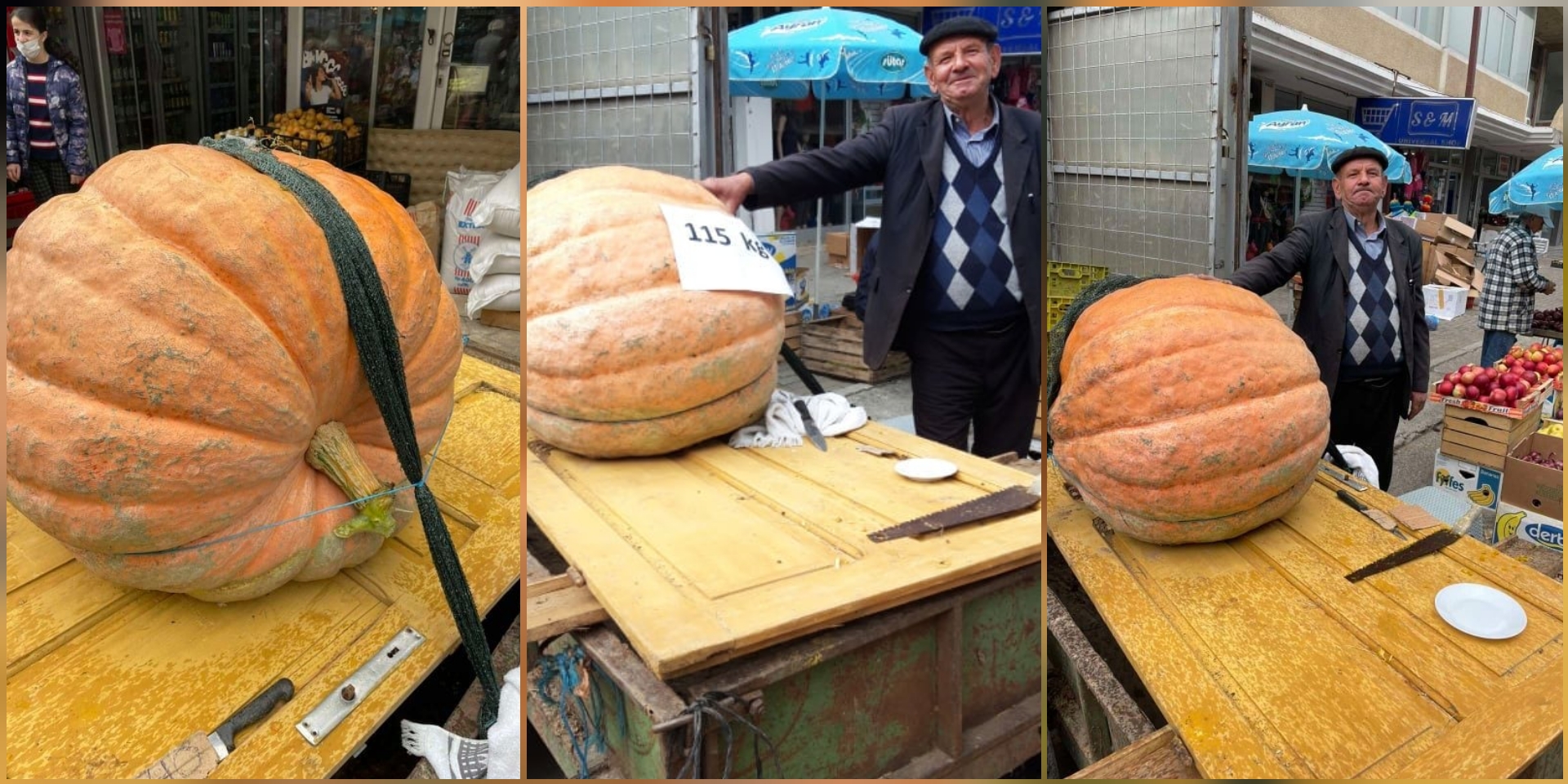 Чудо на природата во Струга, џиновска тиква на пазар е атракција за граѓаните (Фото)