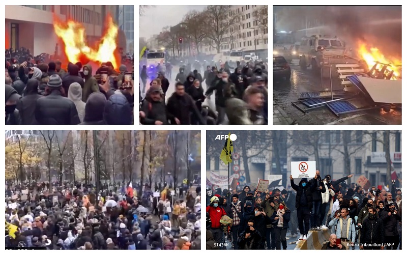 ЕРУПТИРАШЕ Брисел: Жестоки судири на пpoтecтитe пpoтив kopoна мерките (Видео)