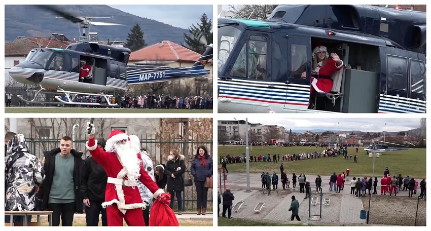 Во Кавадарци Дедо Мраз и Баба Мразица слетаа со хеликоптер (Видео)