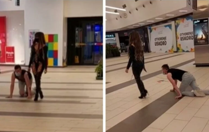 Ако е и за шега, многу е! Девојка го прошета дечкото како куче на ланец (Видео)