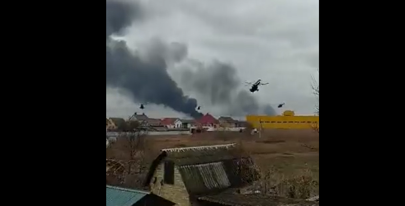 (Видео) Руски авиони и хеликоптери го напаѓаат Киев: Уништен центарот за разузнавање на Украина