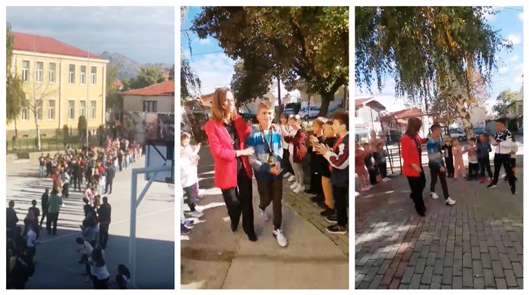 Учениците од ООУ “Kлимент Охридски” Прилеп спектакуларно го дочекаа нивниот другар Вања (Видео)