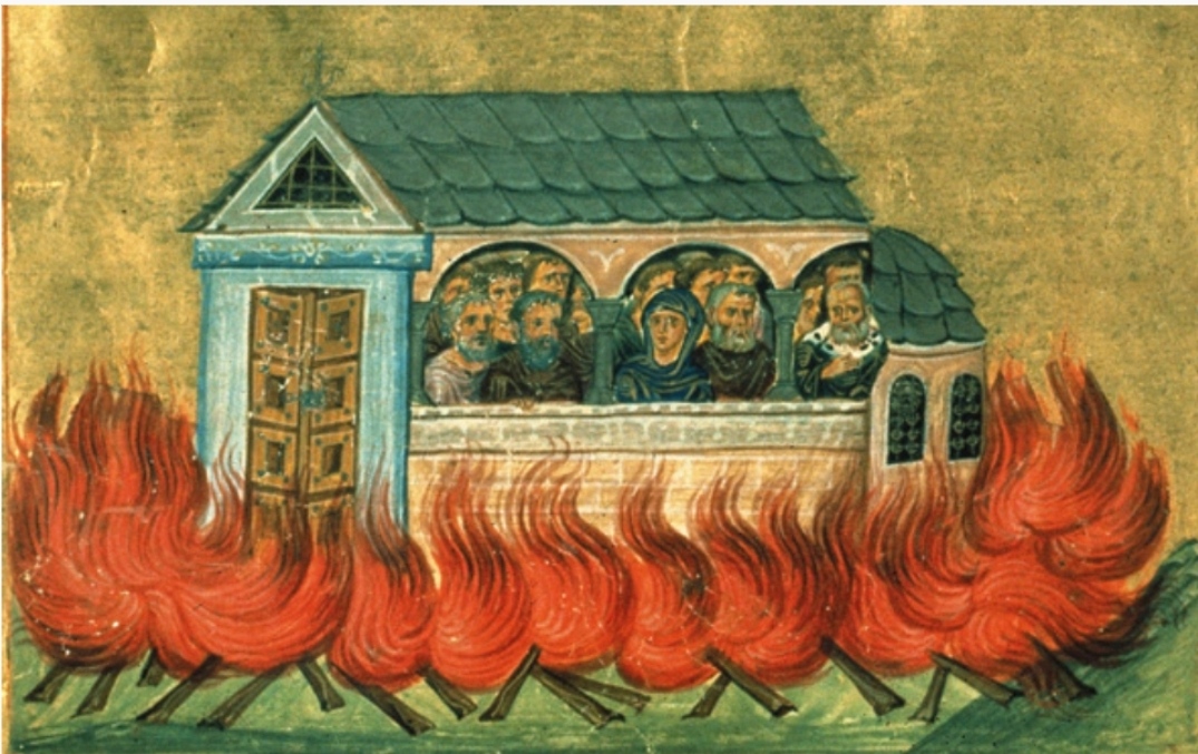 Ја потпалија црквата од сите страни, а христијаните изгореа во пламенот воспевајќи ја славата на Бога-Светите 20 илјади никомидиски маченици