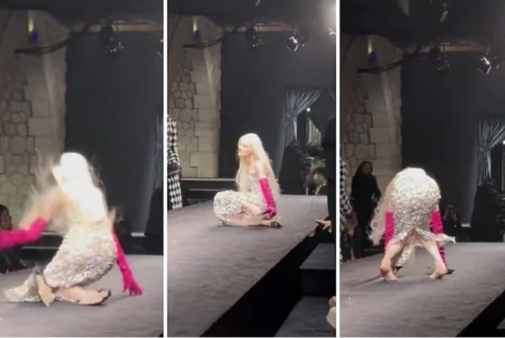 ВИДЕО: Славната манекенка падна на ревија, се изнервира од чевлите