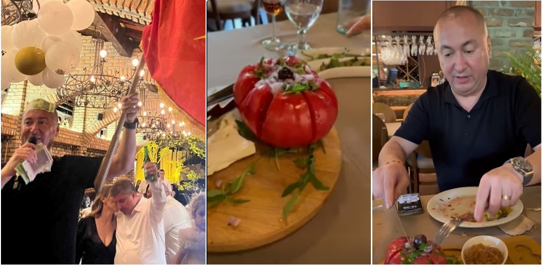 Со шеснаесеткаркото македонско знаме в раце, накитен со бакшиш како невеста, српскиот пејач во Македонија седна на гозба