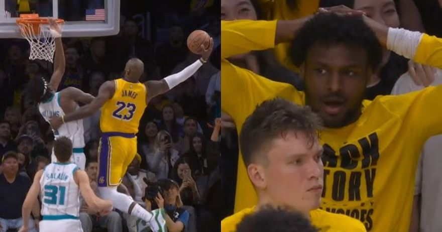 Брони се држеше за глава: Погледнете го забивањето на 40-годишниот Џејмс преку играч! (ВИДЕО)