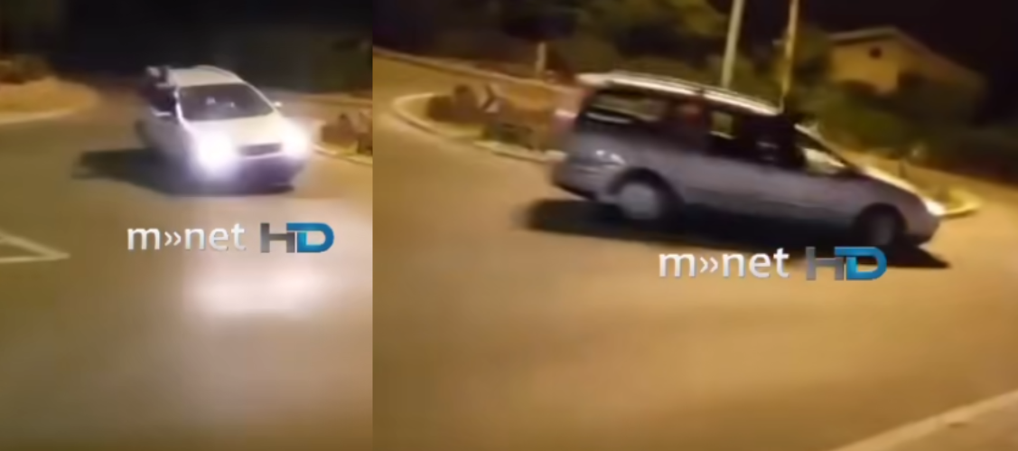 “Дрифтање” на кружен, додека седат на вратите: Дивеење со автомобил во Пробиштип (ВИДЕО)