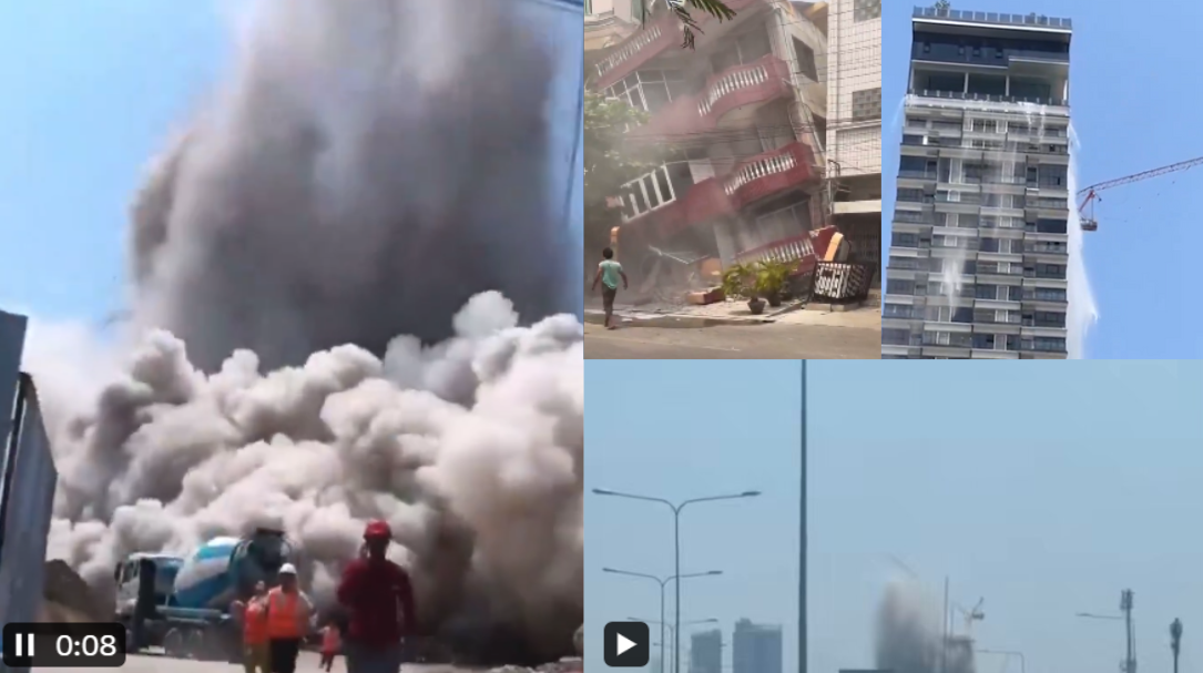 Вонредна состојба во Мјанмар: Паѓаа облакодери и мостови, се појавија првите снимки (ВИДЕО)