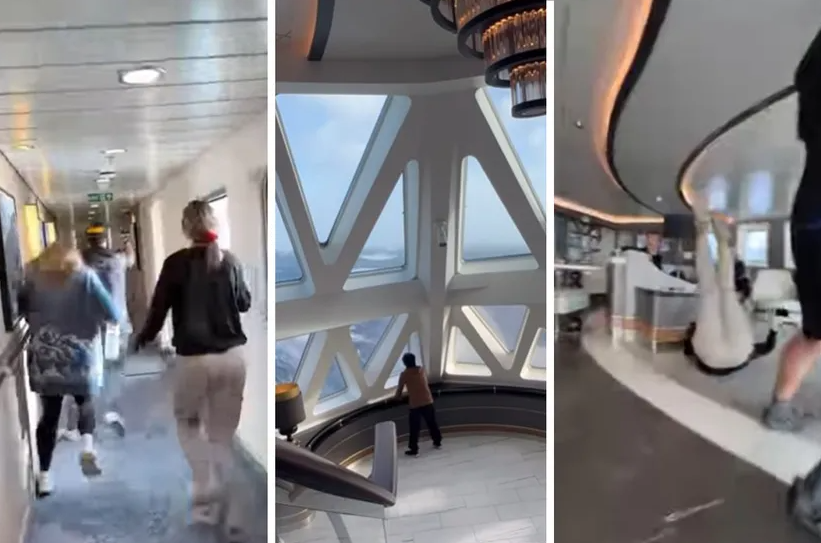 ВИДЕО: Застрашувачка борба на крузер и огромни бранови: Патниците паѓаа од силината на брановите, се било снимено на камера