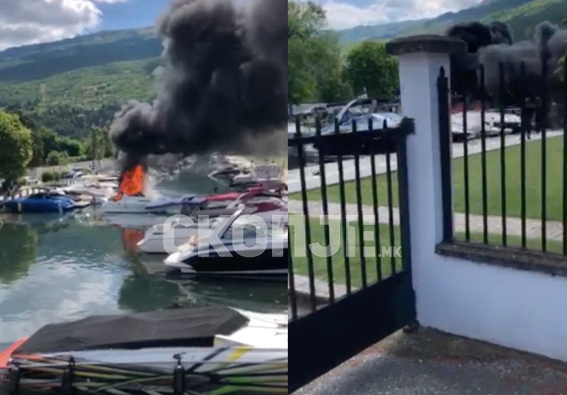 Пожар зафати глисер во каналот Студенчишта – околу него паркирани десетина други [ВИДЕО]